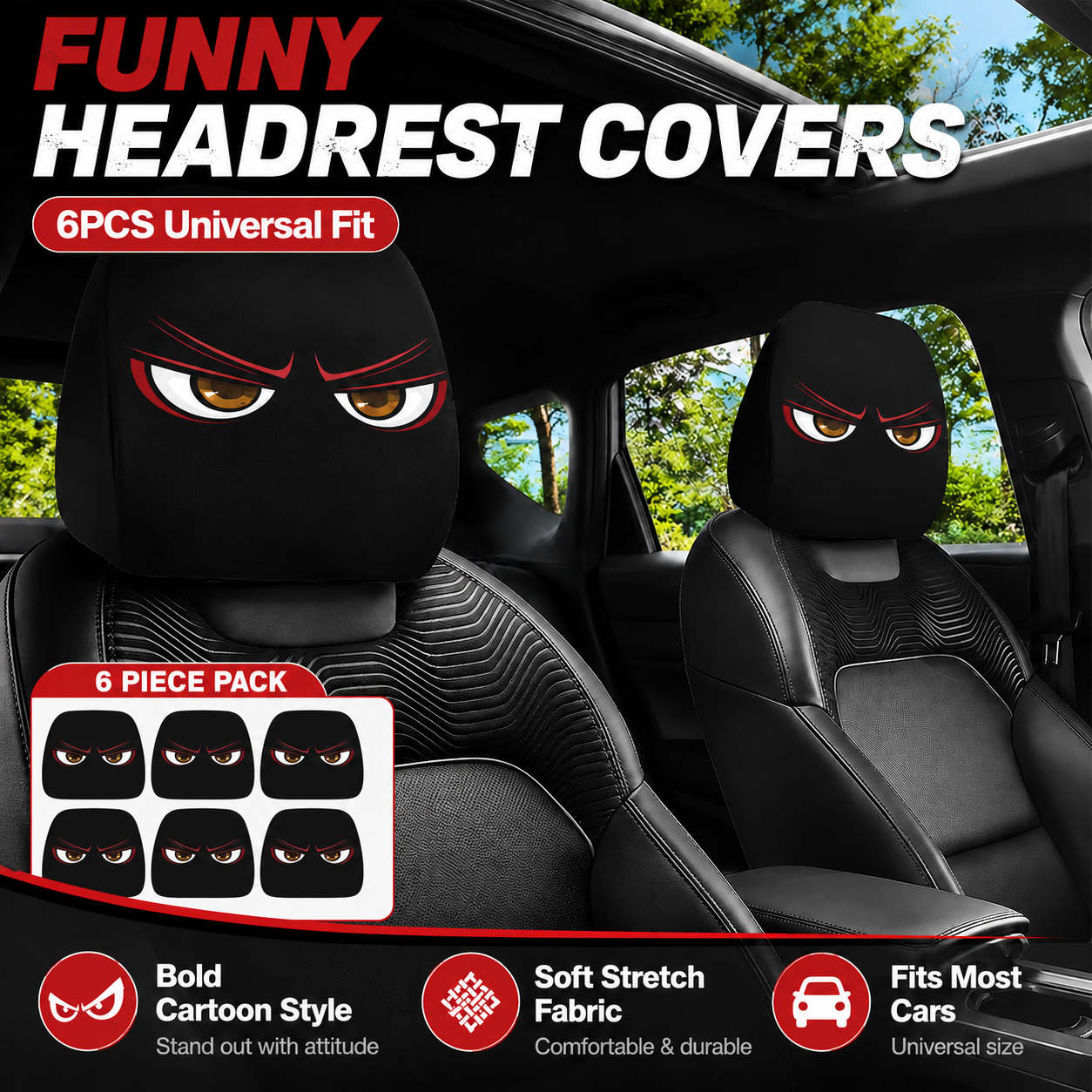 π₯HOT SALE 55% OFFπ Funny Cartoon Car Headrest Covers β 2PCS Universal Fit π