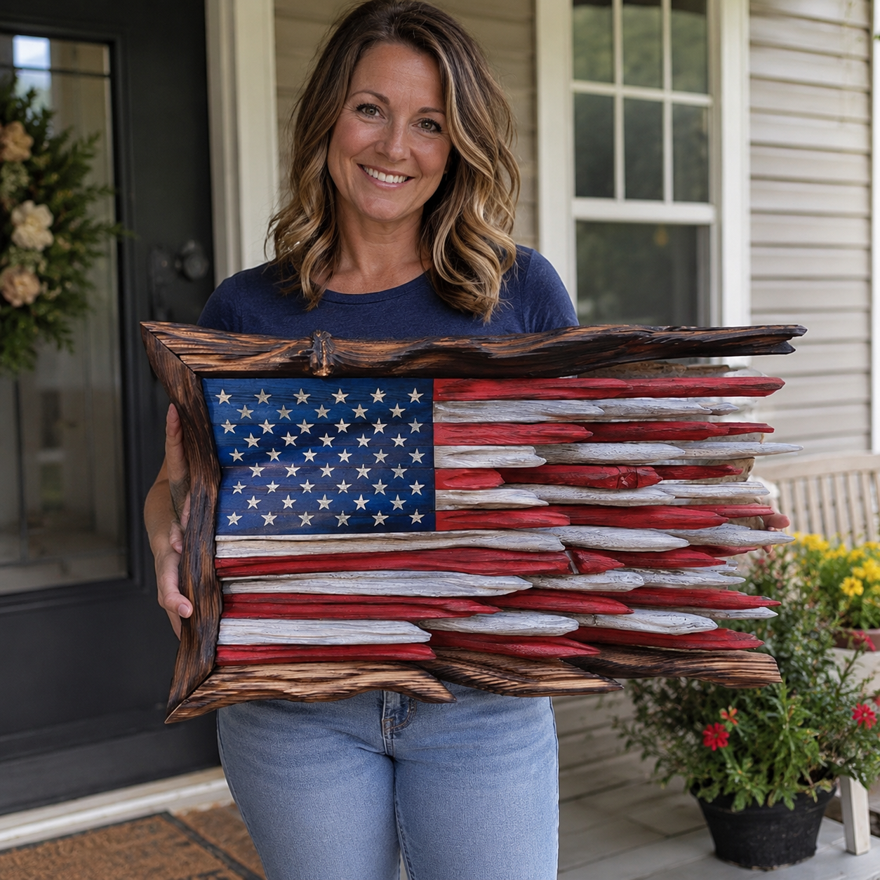 Creative Vintage Wooden 3D American Flag Wall Hanging—Handcrafted Decorative Artwork