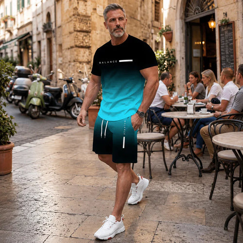 🔥HOT SALE 55% OFF👕 Men's Gradient Short-Sleeve Tracksuit (2-Piece Set)