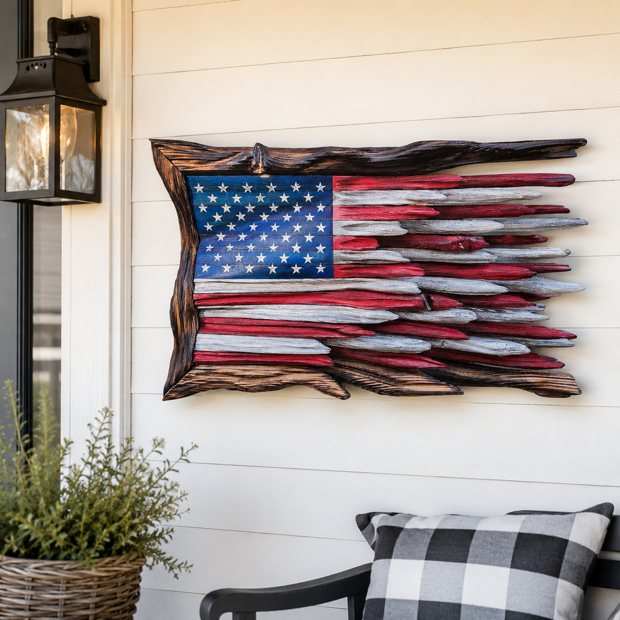 Creative Vintage Wooden 3D American Flag Wall Hanging—Handcrafted Decorative Artwork