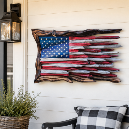 Creative Vintage Wooden 3D American Flag Wall Hanging—Handcrafted Decorative Artwork