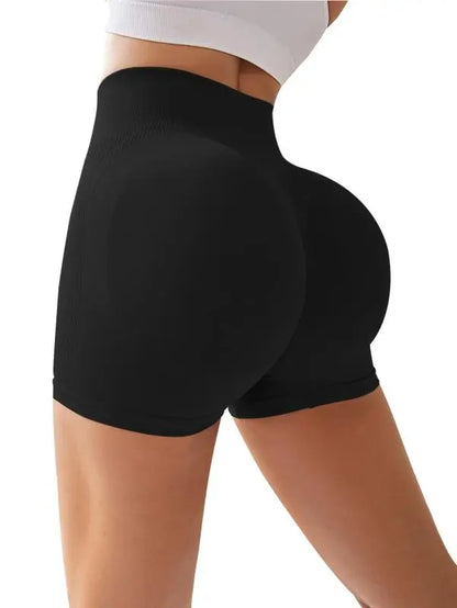 High Waist Tummy Control Side-Ribbed Butt-Lifting Seamless Shorts, Lightweighted Summer Shorts,  Stretchy Womenswear Bottom Peachy Shorts