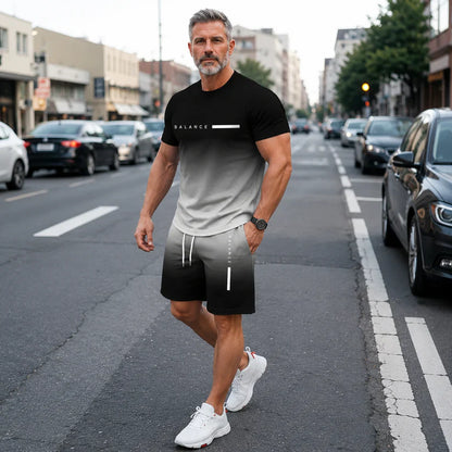 🔥HOT SALE 55% OFF👕 Men's Gradient Short-Sleeve Tracksuit (2-Piece Set)