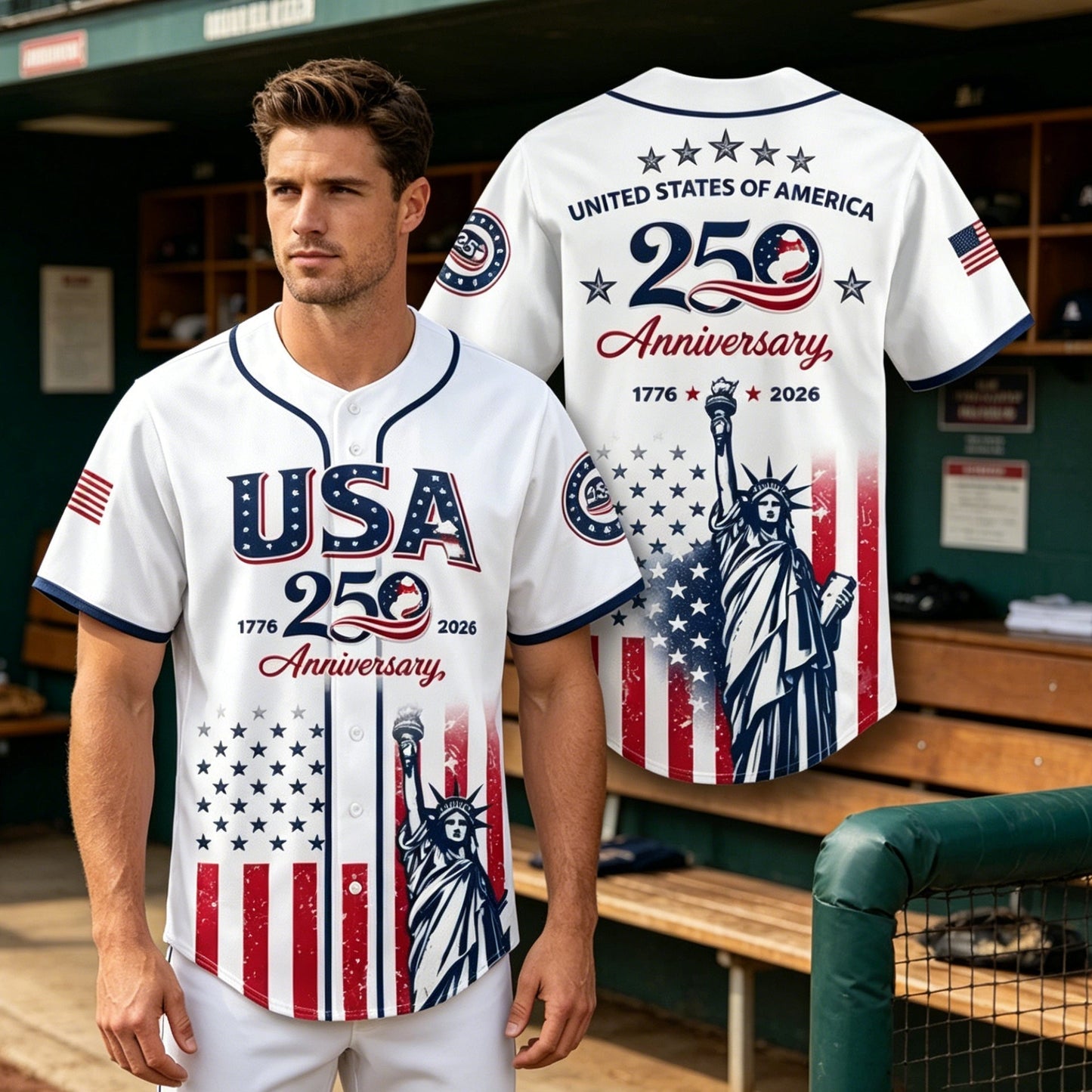 🔥HOT SALE 55% OFF👕USA 250th Anniversary Patriotic Baseball Jersey 1776–2026 4th of July Shirt