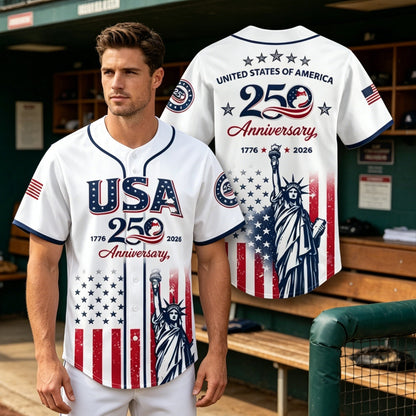 🔥LAST  DAY 55% OFF👕USA 250th Anniversary Baseball Jersey, Patriotic Statue of Liberty Print Shirt, Unisex Independence Day 4th of July Outfit, 1776–2026 Semiquincentennial Patriotic Jersey