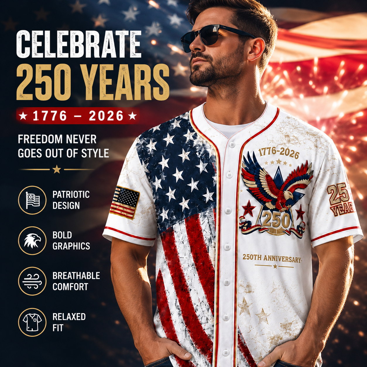 🔥HOT SALE 55% OFF 🇺🇸🦅 America 250th Anniversary Baseball Jersey – 1776–2026 Patriotic Freedom Shirt