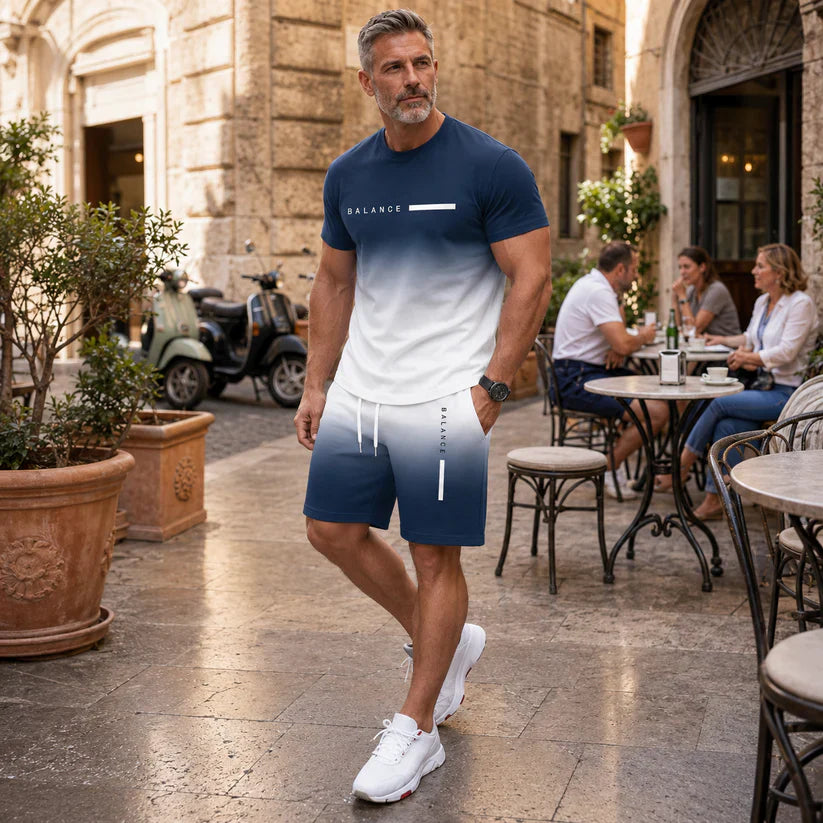 🔥HOT SALE 55% OFF👕 Men's Gradient Short-Sleeve Tracksuit (2-Piece Set)