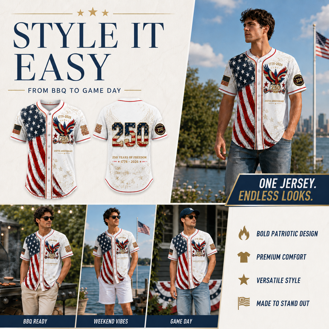 ⏰ Last Day 55% OFF 🇺🇸🦅 America 250th Anniversary Baseball Jersey – 1776–2026 Patriotic Freedom Shirt