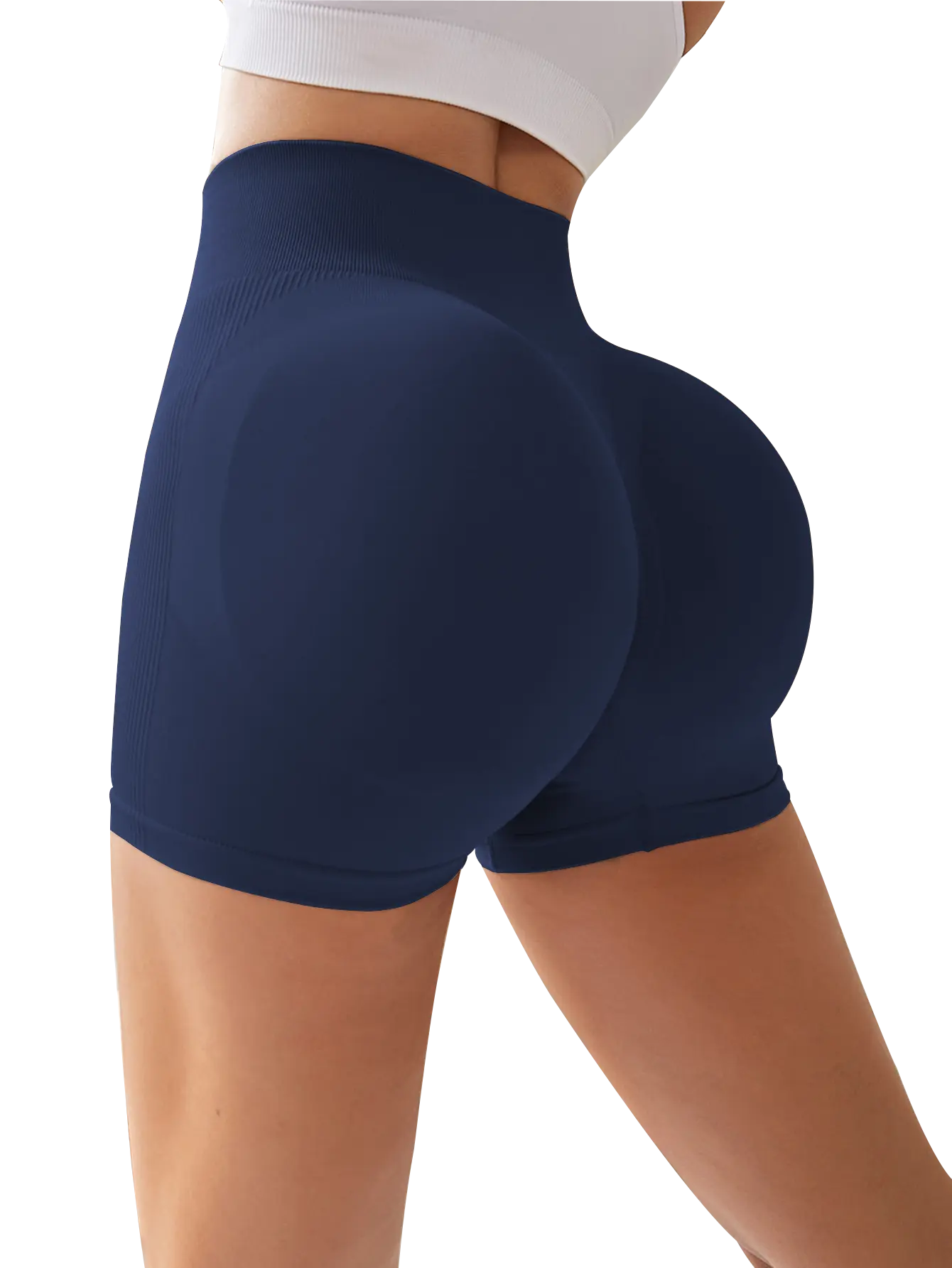 High Waist Tummy Control Side-Ribbed Butt-Lifting Seamless Shorts, Lightweighted Summer Shorts,  Stretchy Womenswear Bottom Peachy Shorts