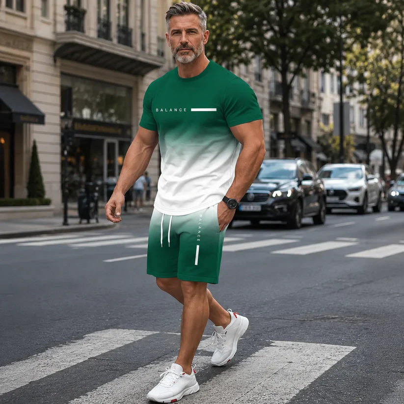 🔥HOT SALE 55% OFF👕 Men's Gradient Short-Sleeve Tracksuit (2-Piece Set)