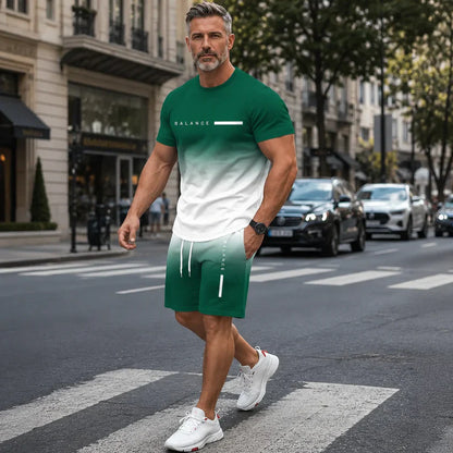 🔥HOT SALE 55% OFF👕 Men's Gradient Short-Sleeve Tracksuit (2-Piece Set)