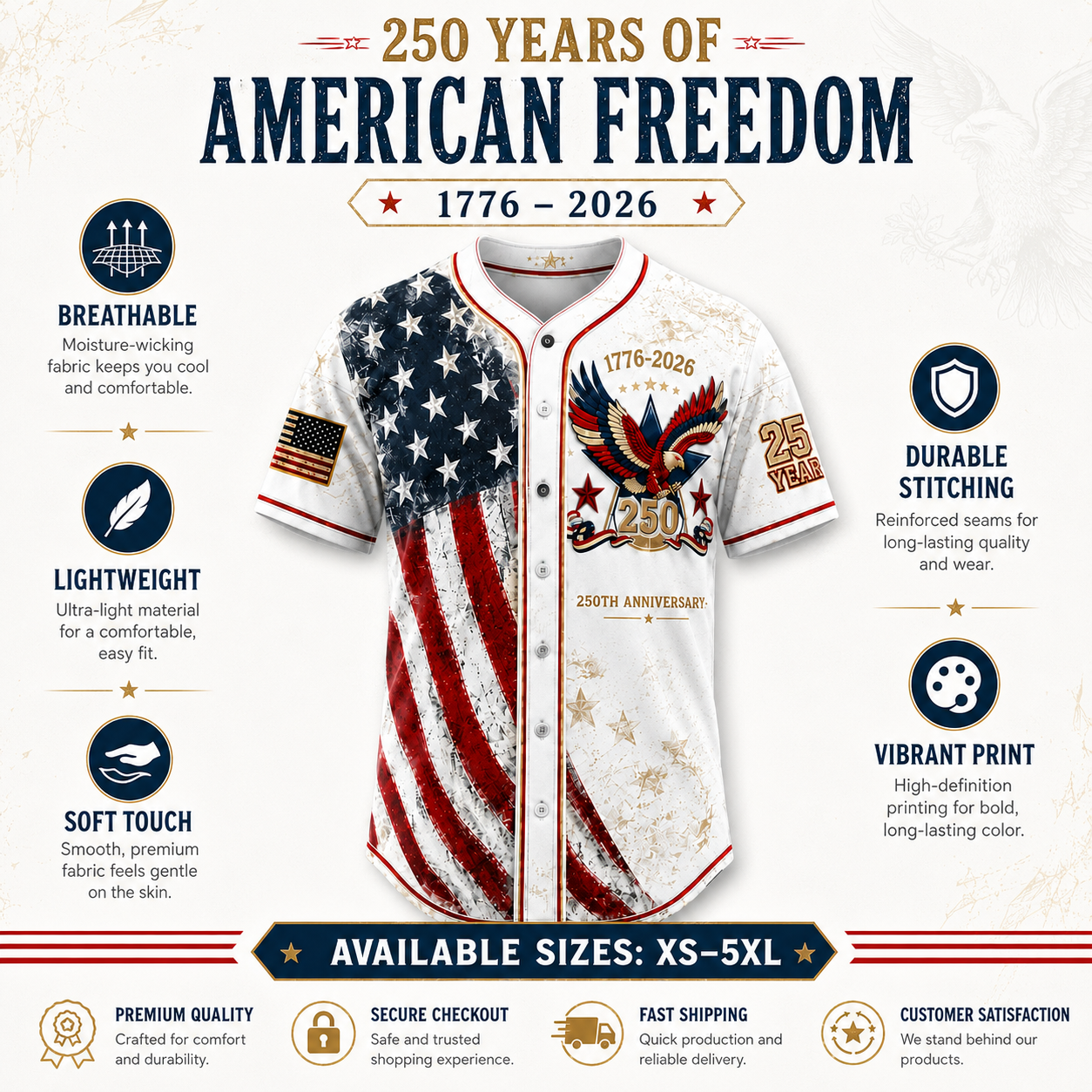 ⏰ Last Day 55% OFF 🇺🇸🦅 America 250th Anniversary Baseball Jersey – 1776–2026 Patriotic Freedom Shirt