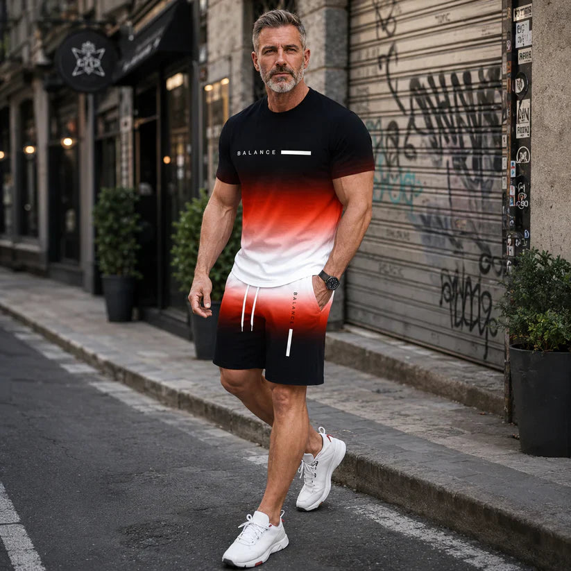 🔥HOT SALE 55% OFF👕 Men's Gradient Short-Sleeve Tracksuit (2-Piece Set)