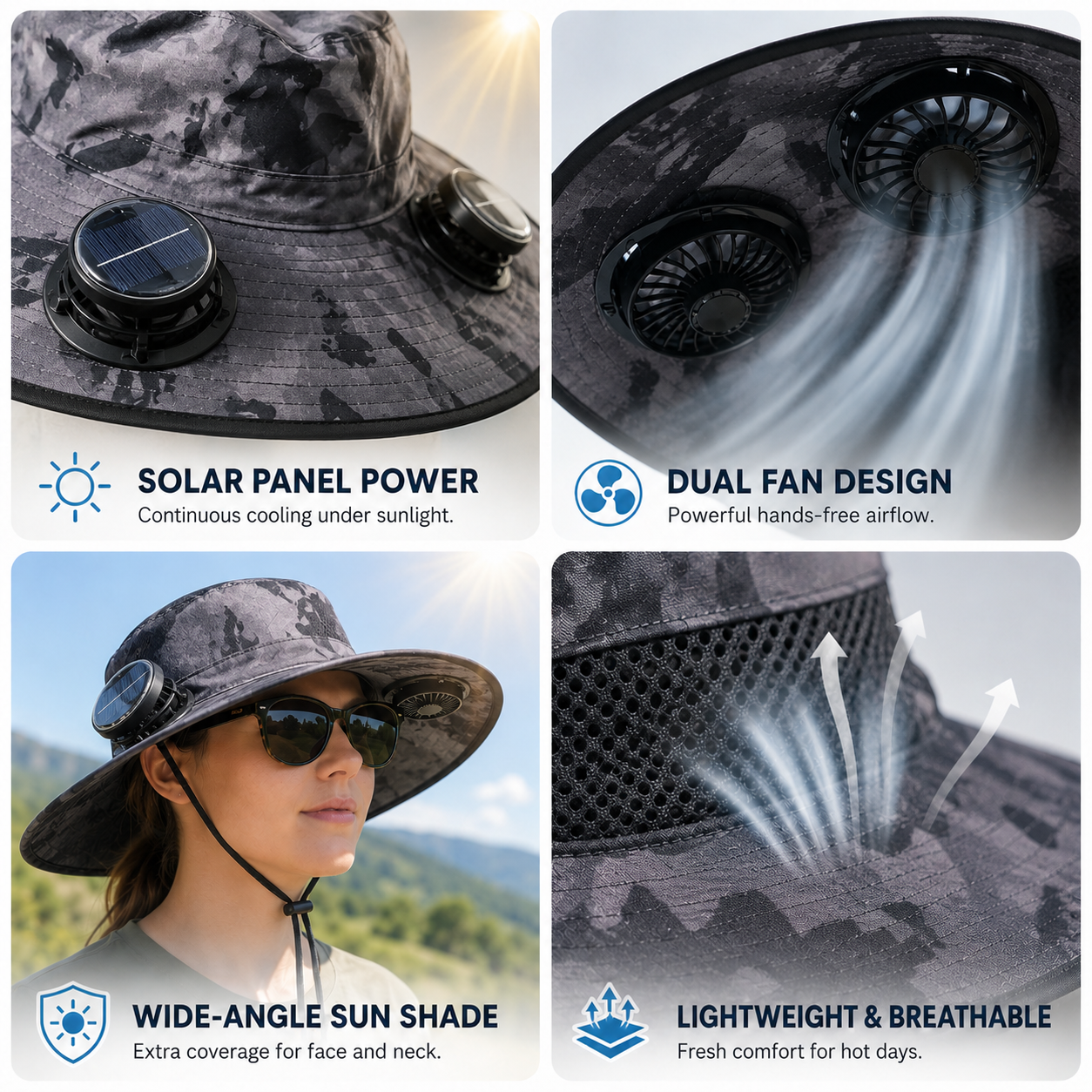 🔥HOT SALE 50% OFF🌞 Solar-Powered Cooling Hat | Stay Cool Outdoors, No Batteries Needed