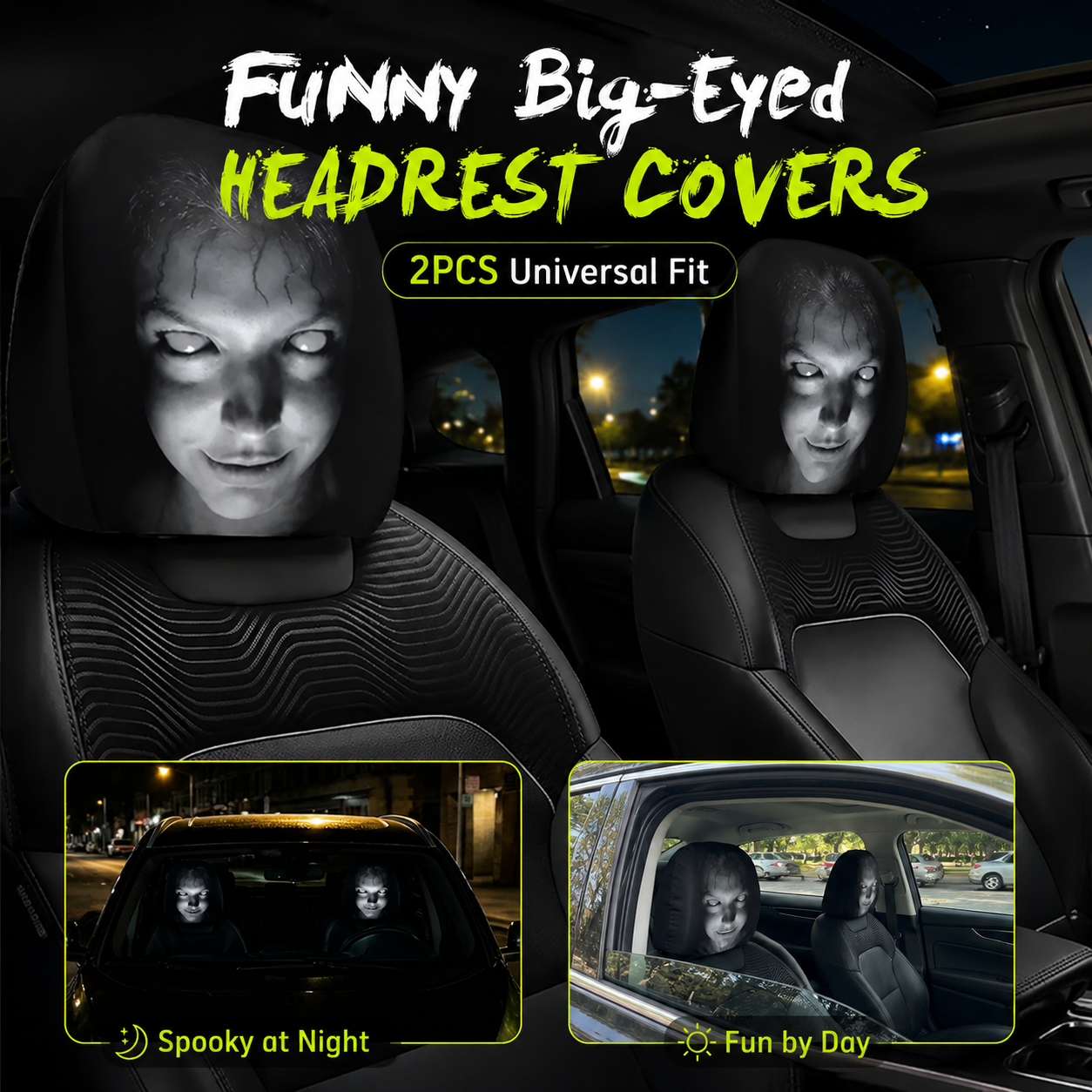 🔥LAST DAY PROMOTION 55% OFF😆Fear & Funny Car Headrest Covers – Universal Fit 2PCS🚗