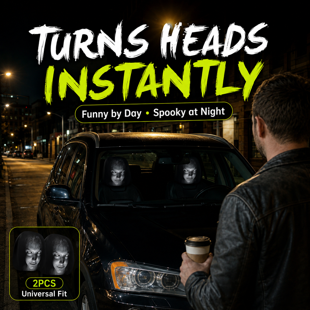🔥LAST DAY PROMOTION 55% OFF😆Fear & Funny Car Headrest Covers – Universal Fit 2PCS🚗