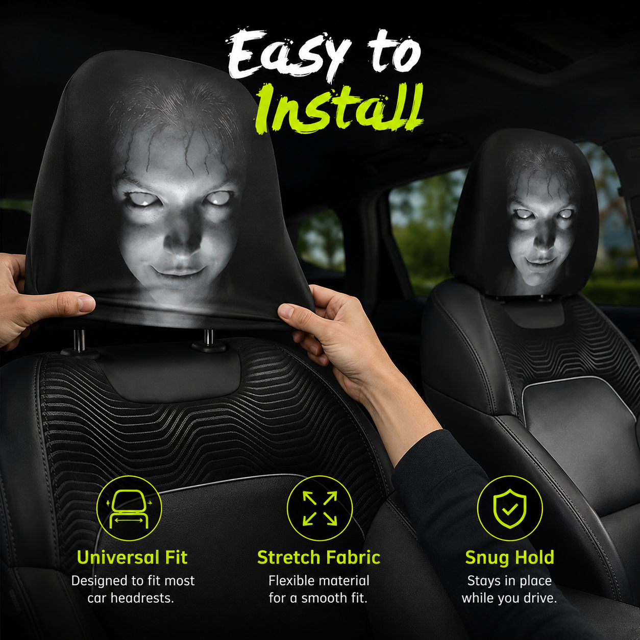 🔥Summer Promotion 55% OFF💥😆 Funny Cartoon Car Headrest Covers – 2PCS Universal Fit 🚗