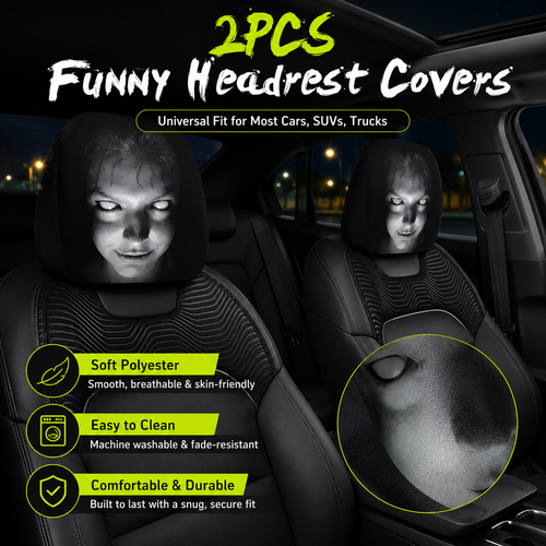 🔥LAST DAY PROMOTION 55% OFF😆Fear & Funny Car Headrest Covers – Universal Fit 2PCS🚗