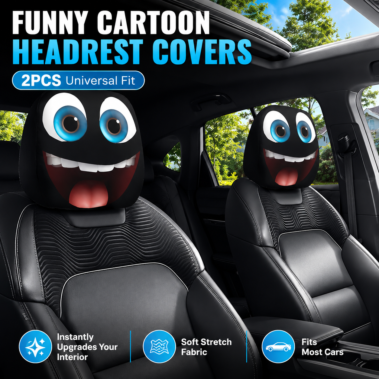 🔥LAST DAY PROMOTION 55% OFF😆Fear & Funny Car Headrest Covers – Universal Fit 2PCS🚗