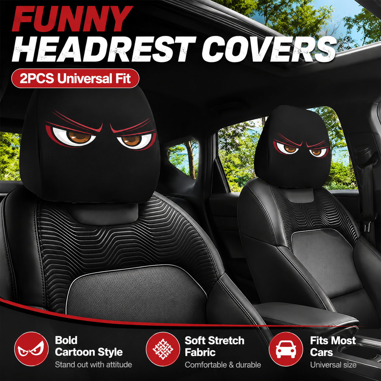 🔥Summer Promotion 55% OFF💥😆 Funny Cartoon Car Headrest Covers – 2PCS Universal Fit 🚗