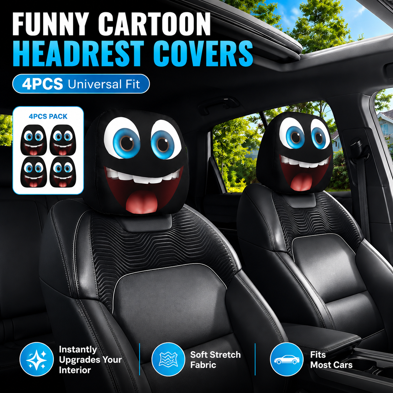🔥LAST DAY PROMOTION 55% OFF😆Fear & Funny Car Headrest Covers – Universal Fit 2PCS🚗