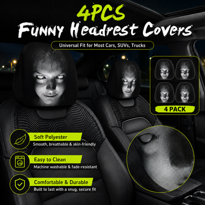 🔥LAST DAY PROMOTION 55% OFF😆Fear & Funny Car Headrest Covers – Universal Fit 2PCS🚗