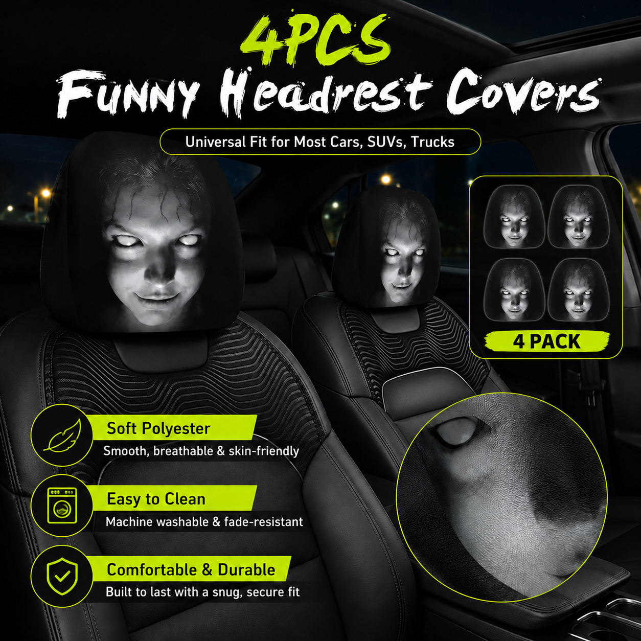 🔥Summer Promotion 55% OFF💥😆 Funny Cartoon Car Headrest Covers – 2PCS Universal Fit 🚗
