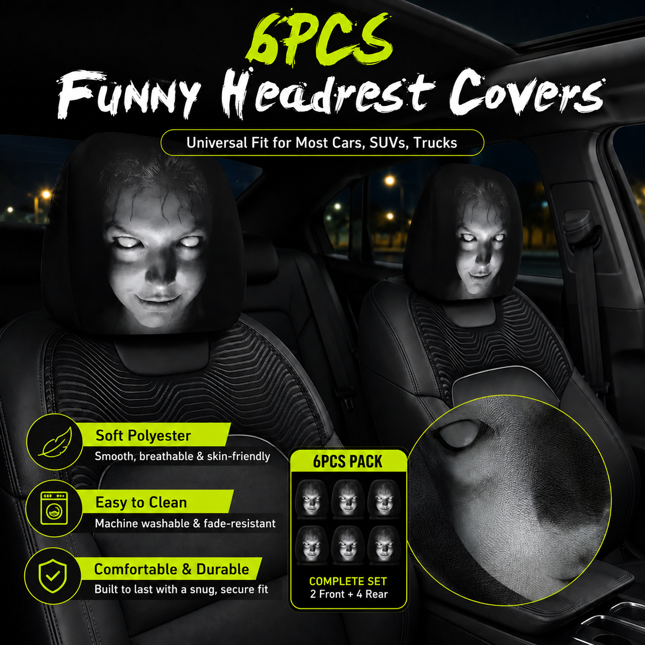 🔥Summer Promotion 55% OFF💥😆 Funny Cartoon Car Headrest Covers – 2PCS Universal Fit 🚗