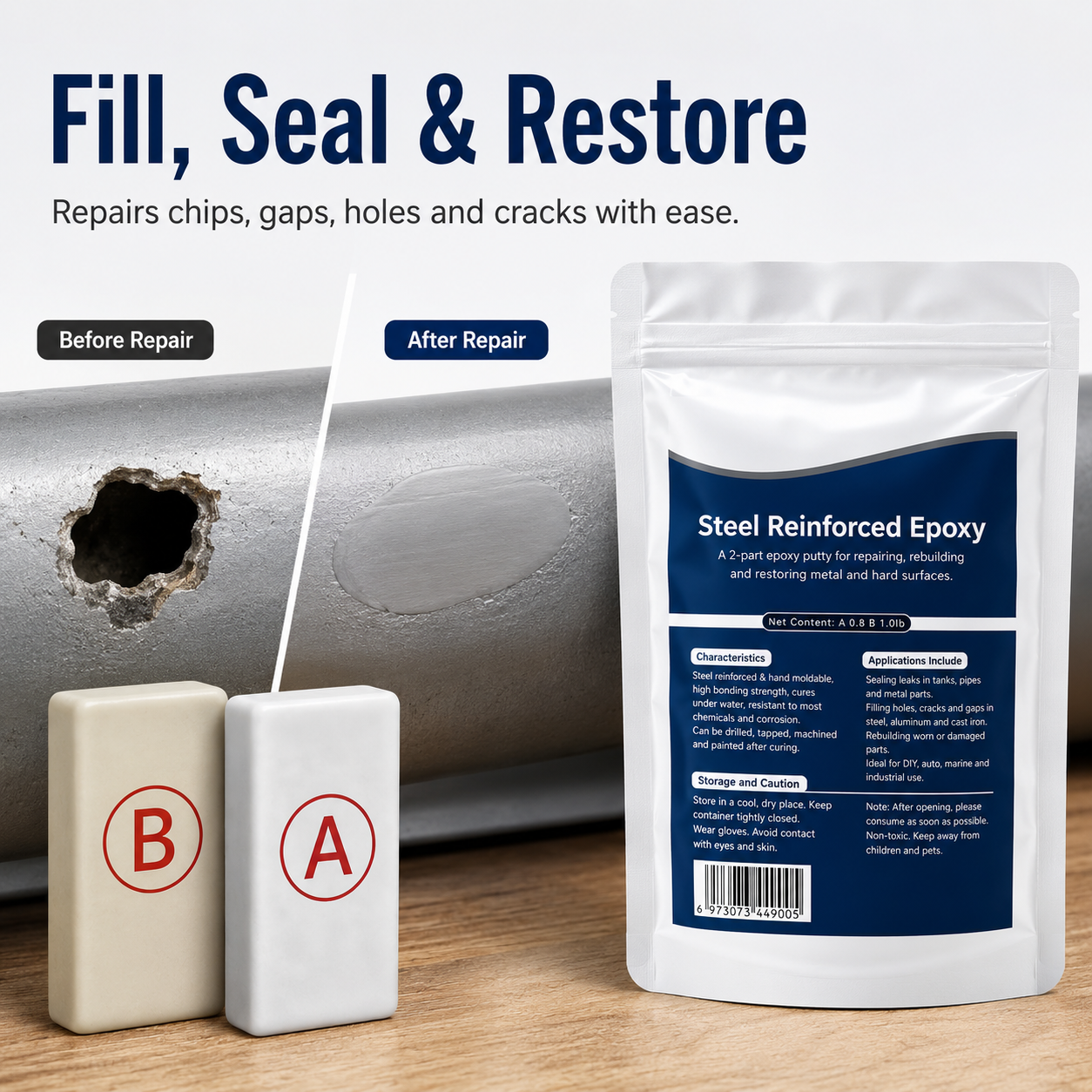 💥SAVE 50% NOW🏠Steel Reinforced Epoxy Repair Putty — Universal Glue for Metal, Wood, Plastic