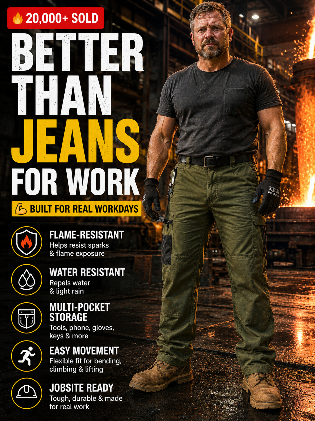 🔥 20,000+ Sold | Men’s FR Tactical Work Pants – Flame-Resistant, Tougher Than Jeans 💪