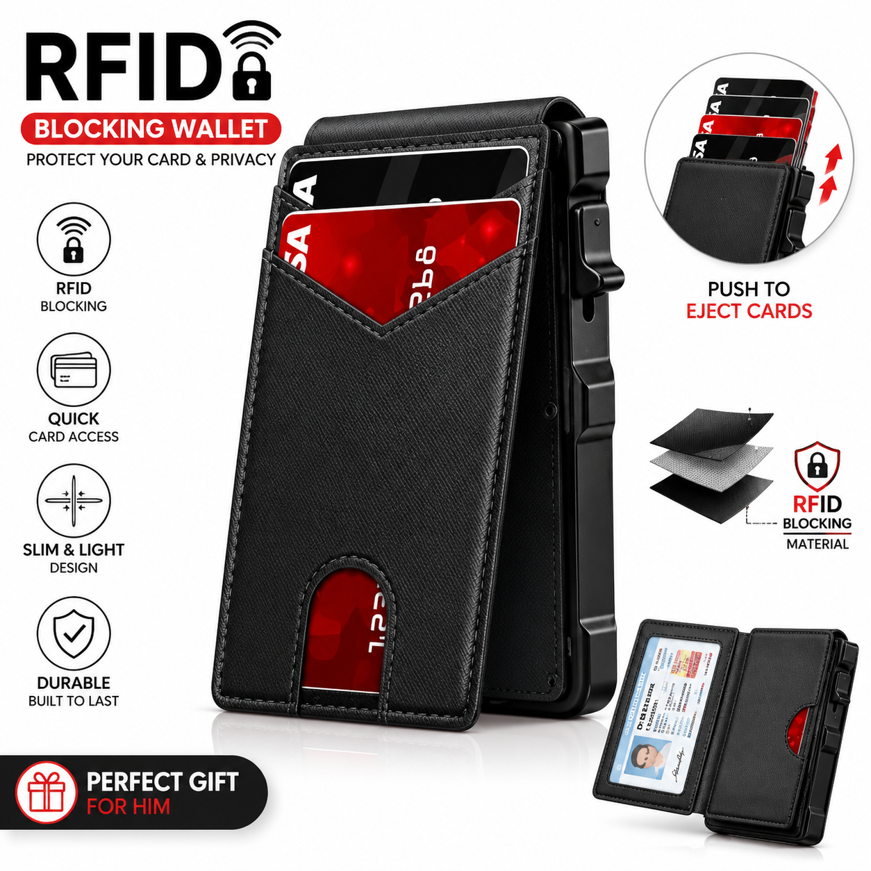 🔐LAST DAY 50% OFF💳RFID Blocking Minimalist Pop-Up Wallet | One-Second Card Eject Design & Ultra Slim Pocket Wallet