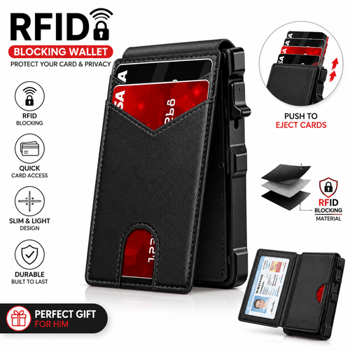🔐LAST DAY 50% OFF💳RFID Blocking Minimalist Pop-Up Wallet | One-Second Card Eject Design & Ultra Slim Pocket Wallet