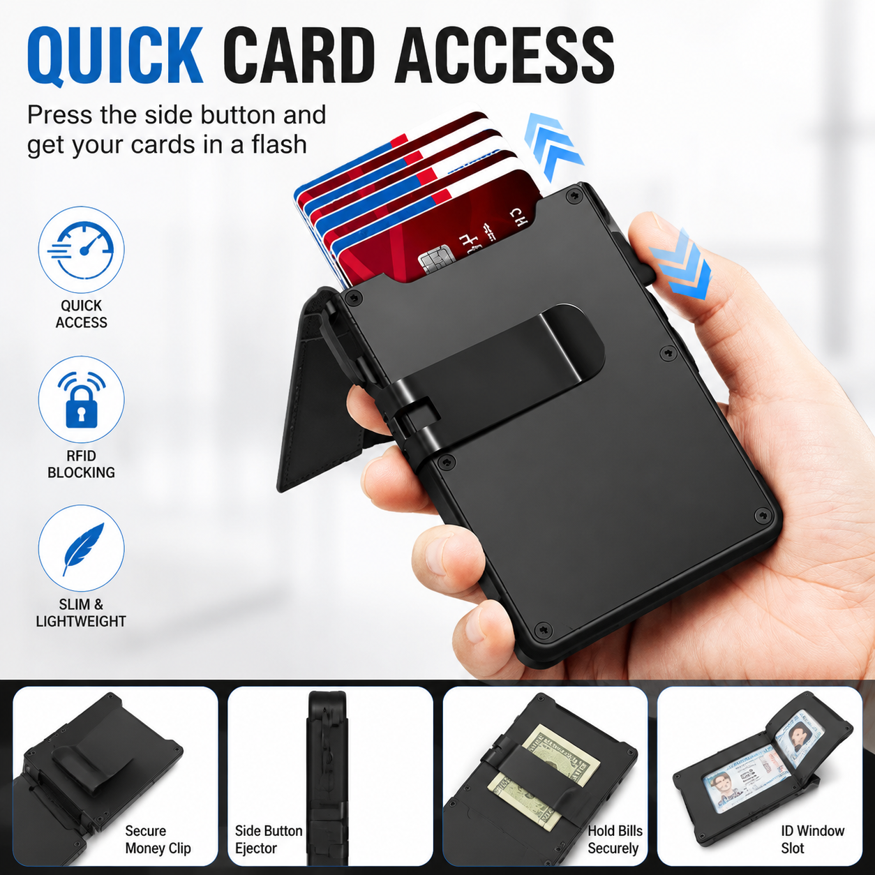 🔐LAST DAY 50% OFF💳RFID Blocking Minimalist Pop-Up Wallet | One-Second Card Eject Design & Ultra Slim Pocket Wallet