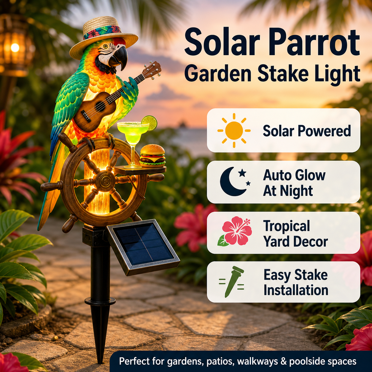 🔥Last Day 55% OFF Sola🌴Powered Parrot Garden Light- "Wastin" Away Again"