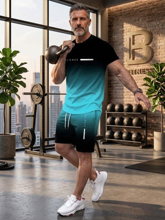 🔥HOT SALE 55% OFF👕 Men's Gradient Short-Sleeve Tracksuit (2-Piece Set)