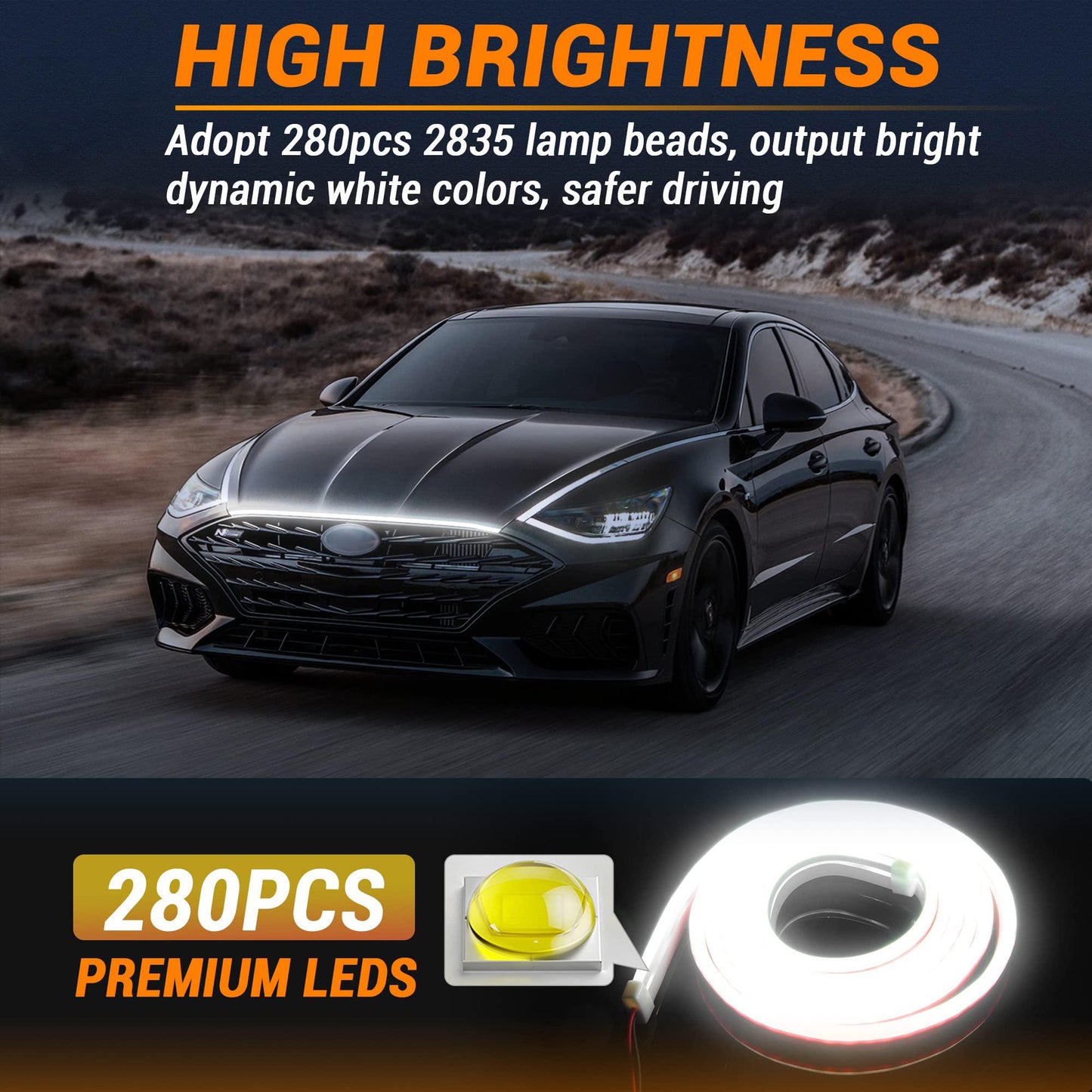 71” High Brightness Automotive Hood Gap LED Strip - Ambient Lighting Package with Unique Daytime Running Light Design, Easy Installation, 12V-Ice Blue eclipse led lights