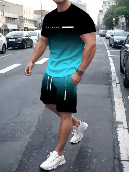 🔥HOT SALE 55% OFF👕 Men's Gradient Short-Sleeve Tracksuit (2-Piece Set)