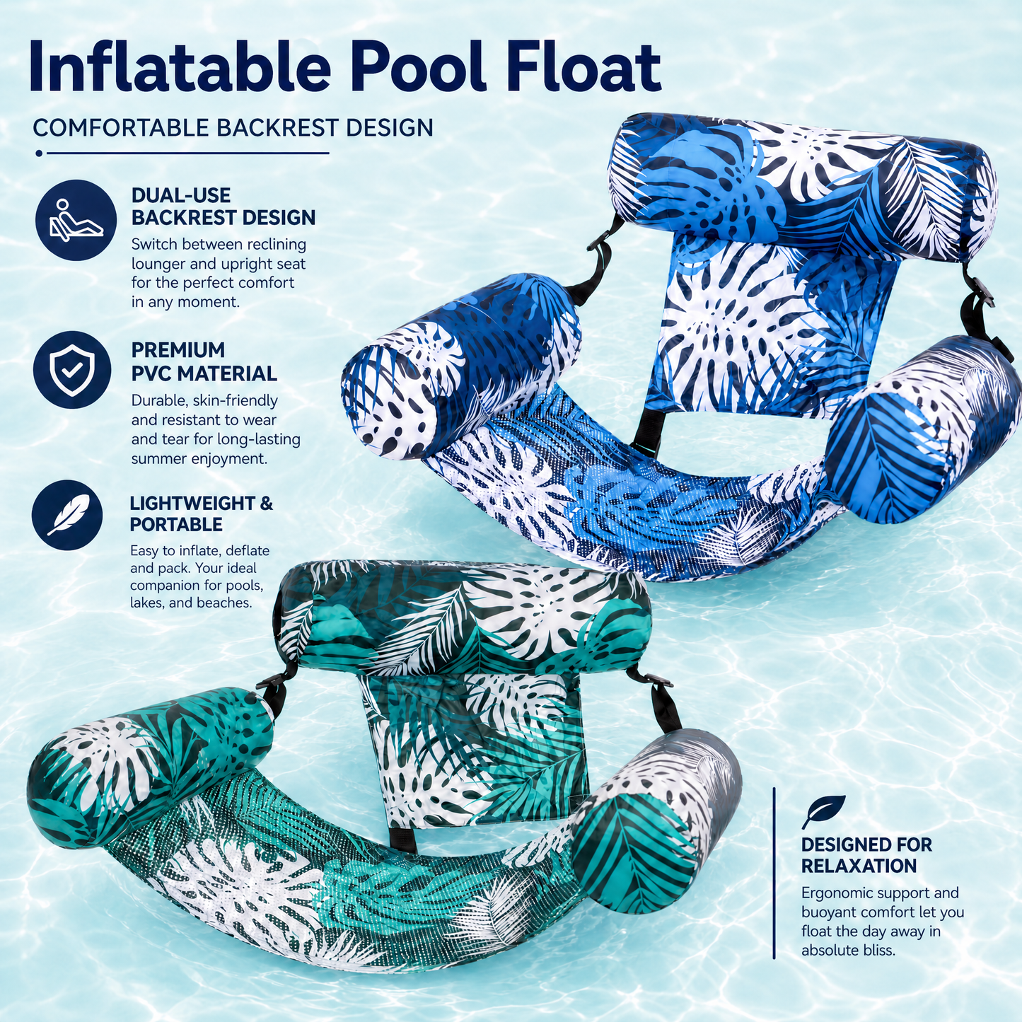 🔥HOT SALE 55% OFF☀️ Ultimate Comfort Pool Float Lounger – Relaxing Inflatable Water Chair For Adults💺